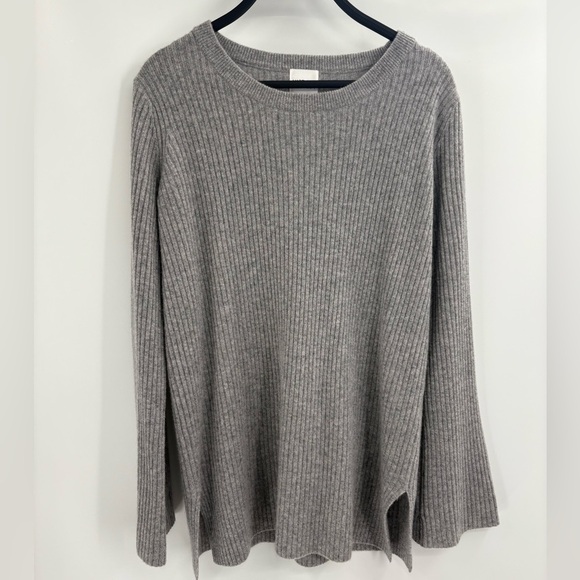 Madeleine Thompson Gray Ribbed Cashmere Sweater Medium Slit Hem Pullover small - Picture 1 of 16